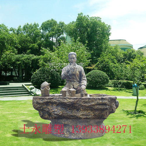 廠家直銷玻璃鋼制茶人物雕像品茶文化雕塑茶莊仿銅擺件