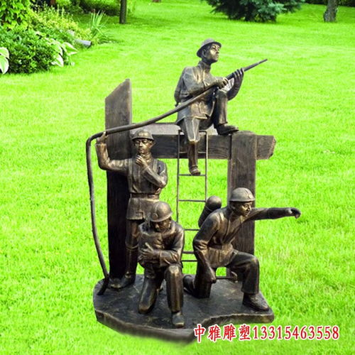 消防滅火仿銅雕塑 武威鑄銅消防人物雕塑加工廠
